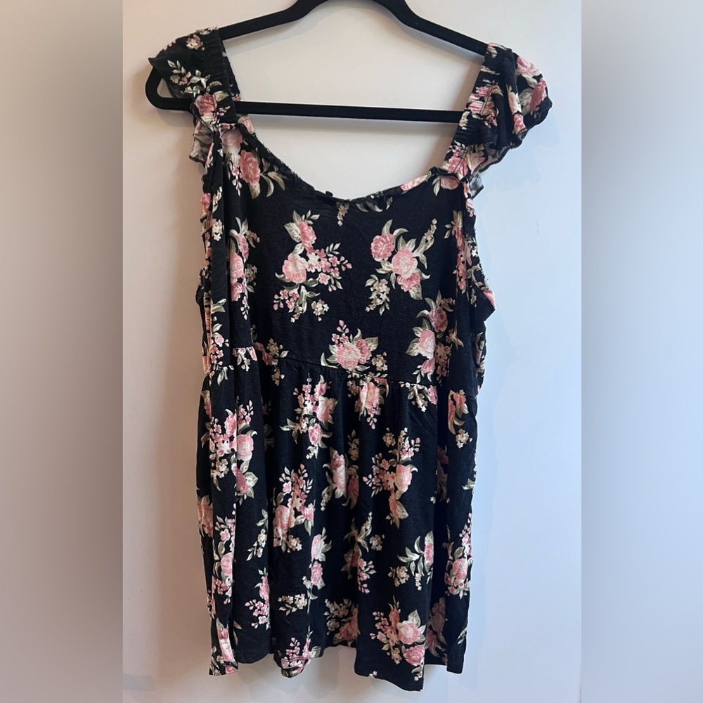 Torrid Black and Pink Floral Blouse